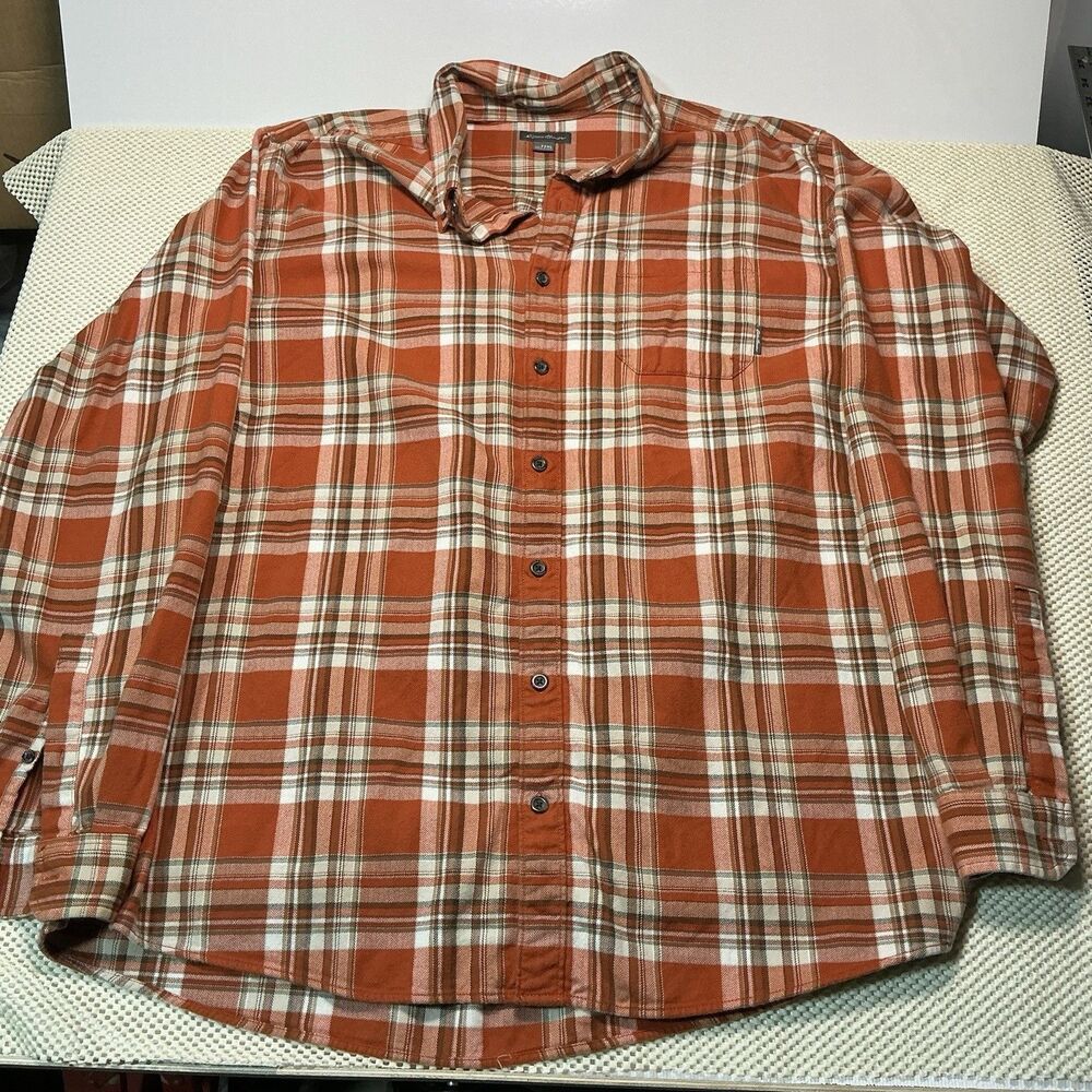 Eddie Bauer Flannel Shirt Men’s T2XL Orange Plaid Long Sleeve Button Up Casual